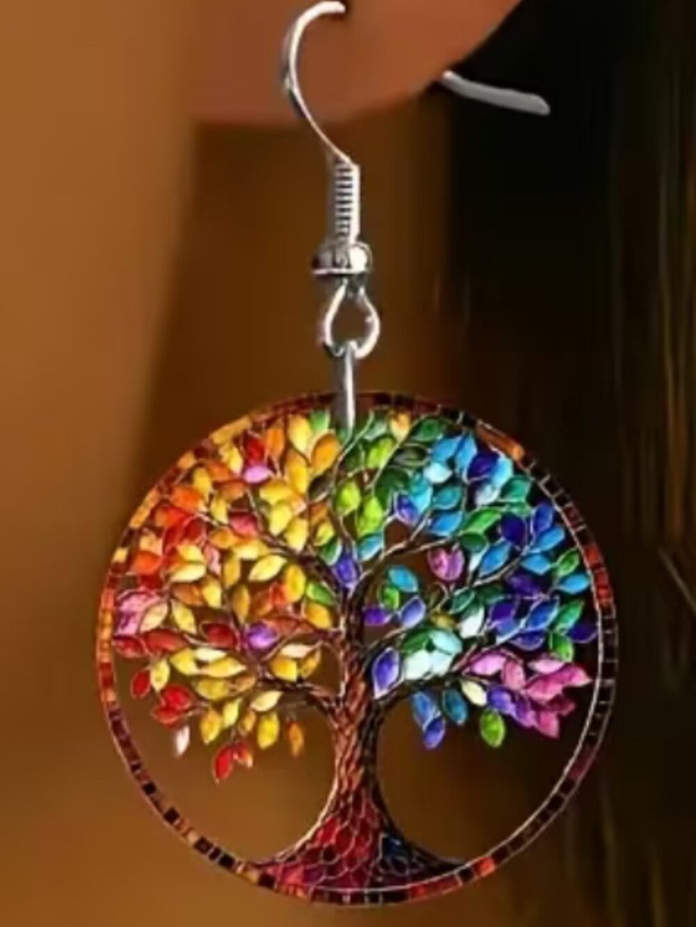 TREE OF LIFE ACRYLIC DANGLE EARRINGS.